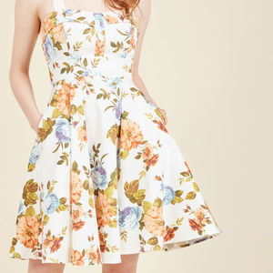 Pull Up a Cherry A-Line Dress in Ivory Garden